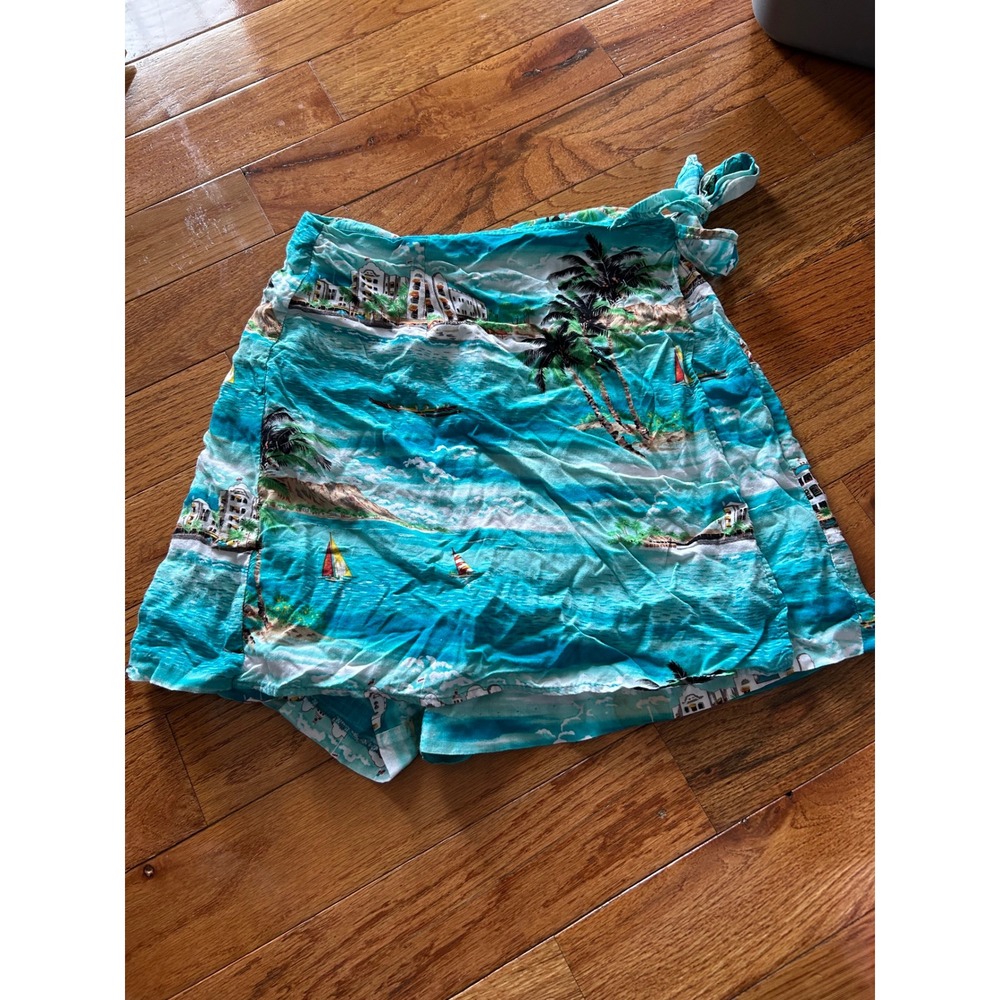 Maggie Lawrence Vintage Tropical Island Print Skort Rayon Wrap Front Size 12 Vtg